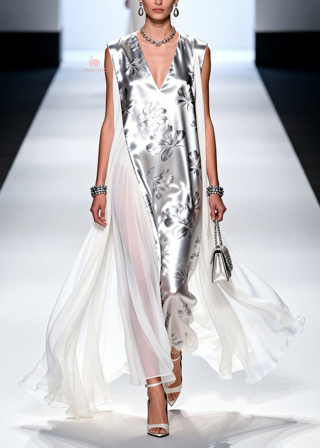 Unique V Neck Asymmetrical Patchwork Chiffon Dresses Summer