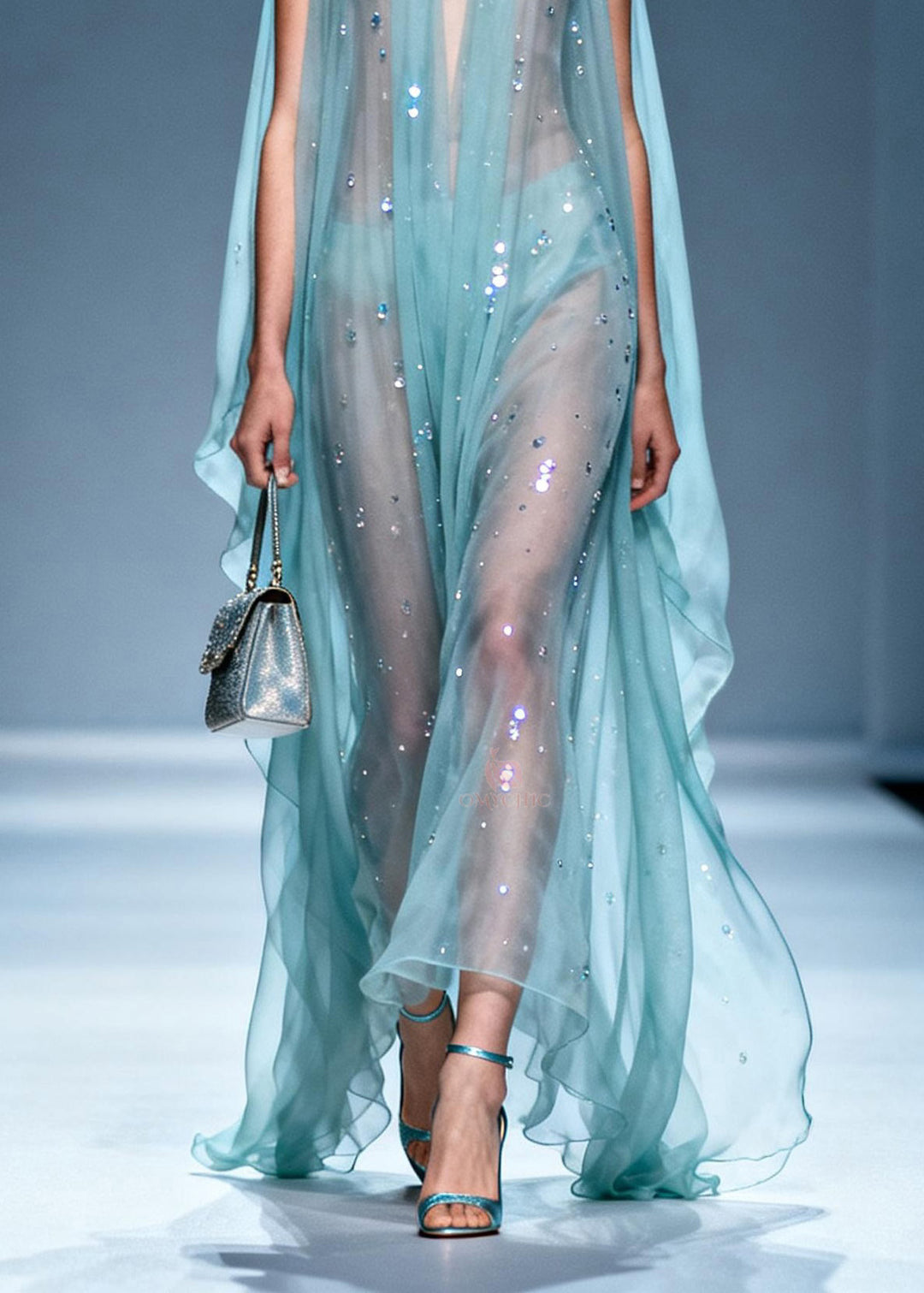 Unique V Neck Zircon Chiffon Long Dresses Summer