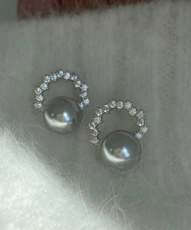 Unique White Copper Zircon Pearl Hoop Earrings
