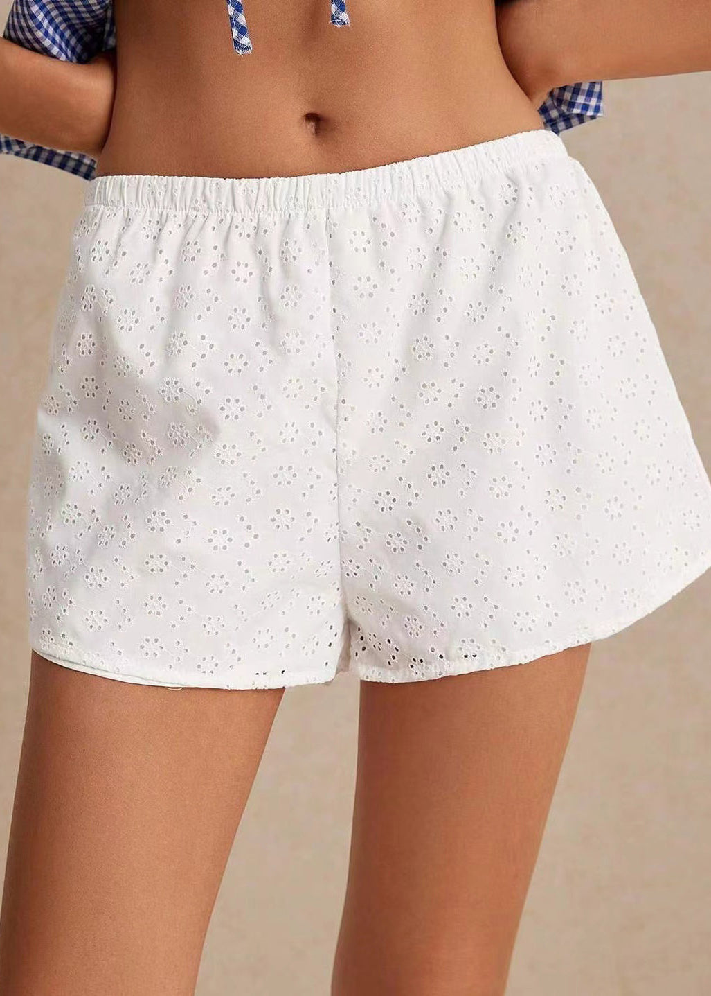 Unique White Embroidered Hollow Out Hot Shorts Summer