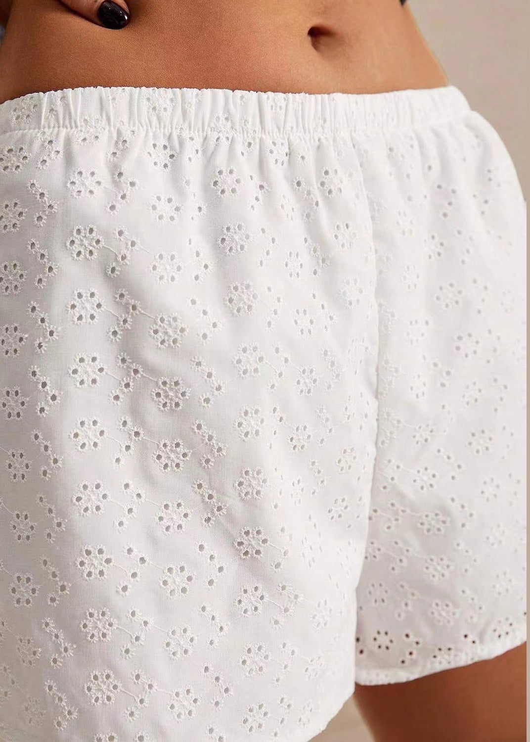 Unique White Embroidered Hollow Out Hot Shorts Summer