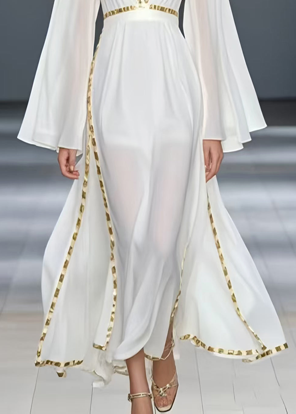 Unique White Patchwork Draping Chiffon Maxi Dresses Spring
