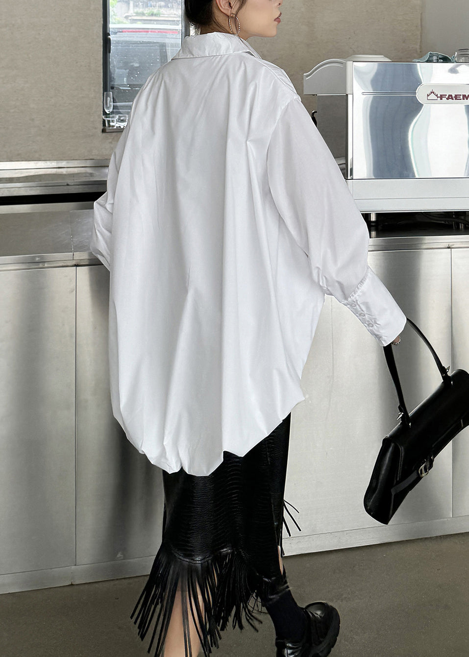 Unique White Peter Pan Collar Wrinkled Patchwork Cotton Shirts Long Sleeve