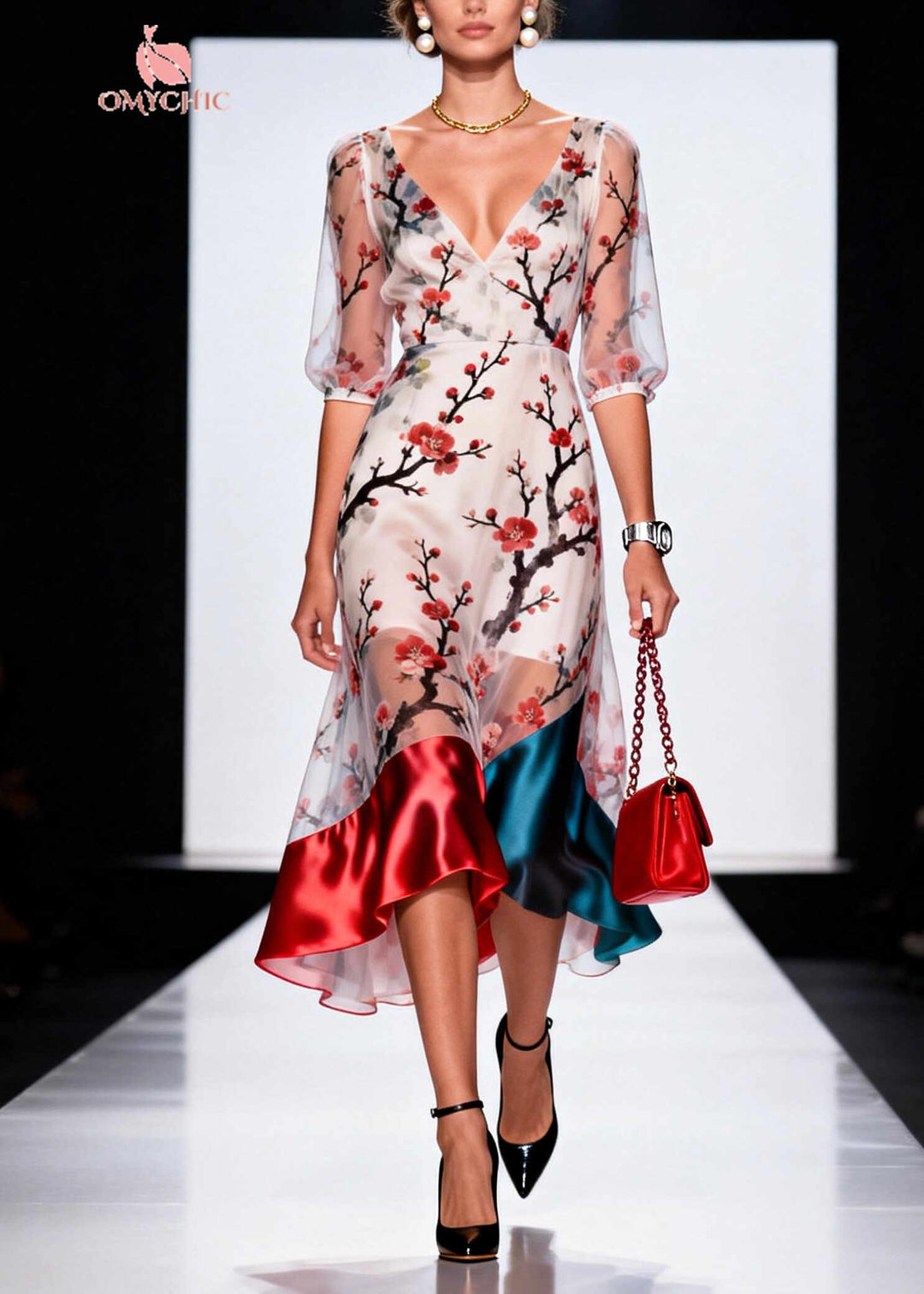 Unique White Print Patchwork Tulle Dresses Summer
