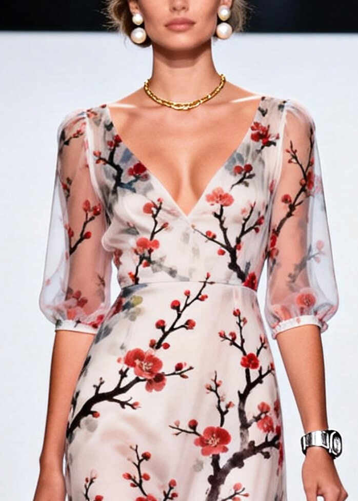 Unique White Print Patchwork Tulle Dresses Summer