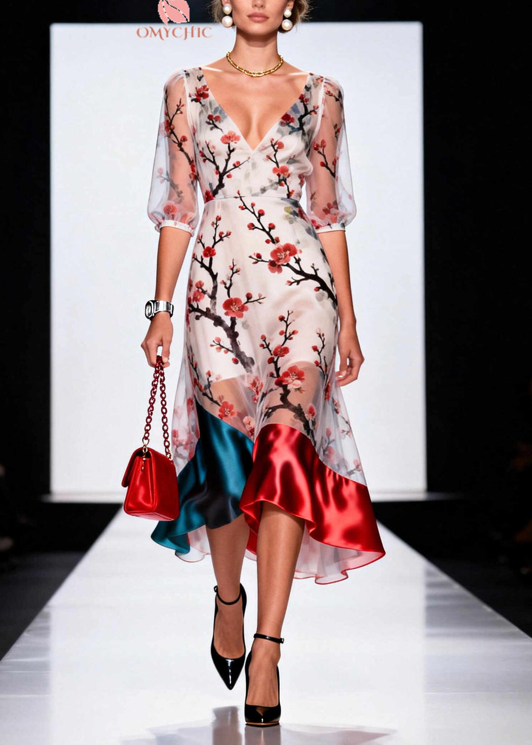 Unique White Print Patchwork Tulle Dresses Summer