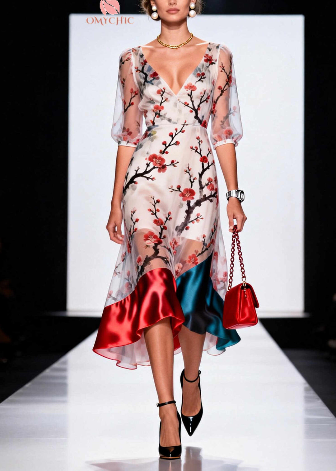 Unique White Print Patchwork Tulle Dresses Summer