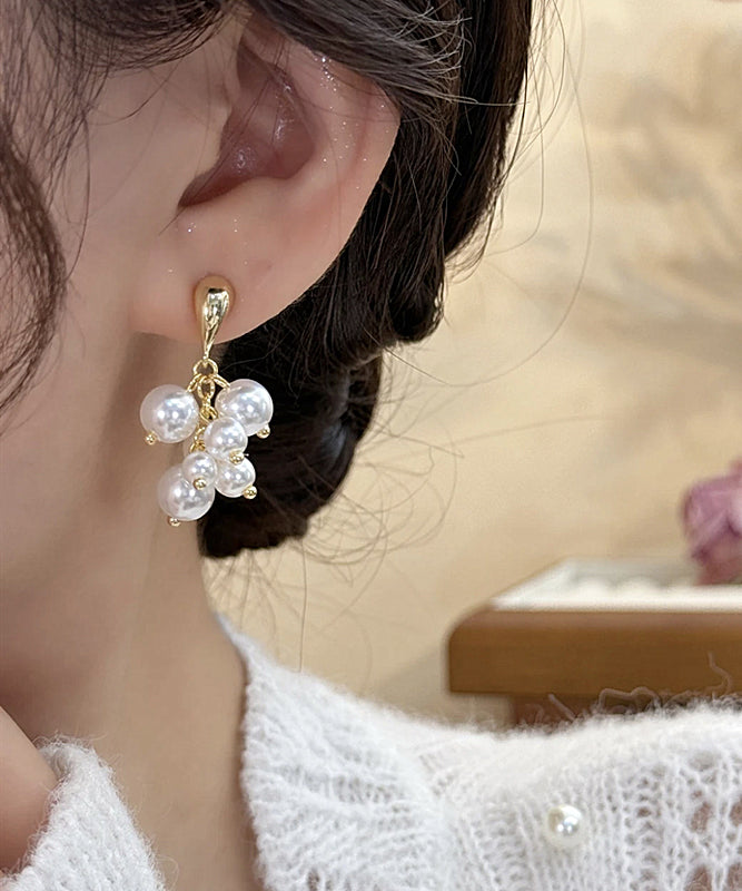 Unique White Sterling Silver Overgild Pearl Tassel Drop Earrings