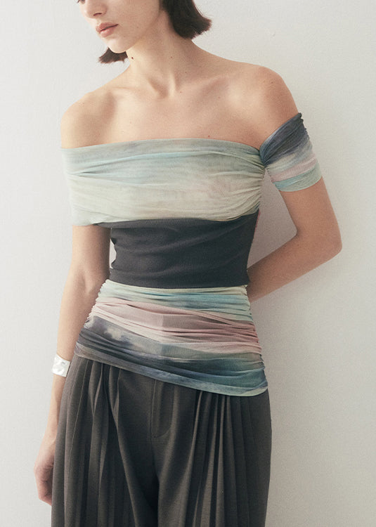 Unique Wrinkled Patchwork Tulle T Shirt Summer