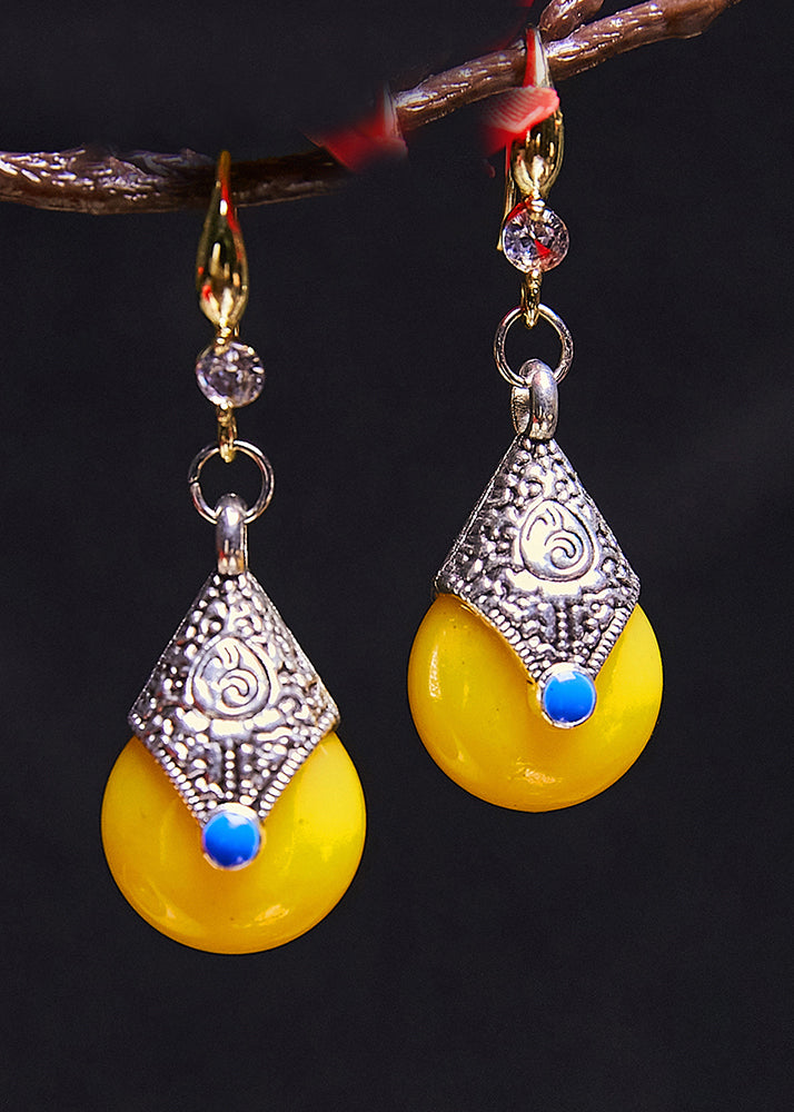 Unique Yellow Beeswax Zircon Drop Earrings - Omychic