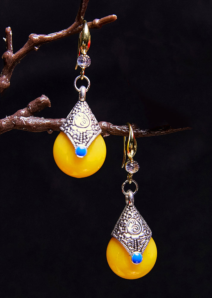 Unique Yellow Beeswax Zircon Drop Earrings - Omychic