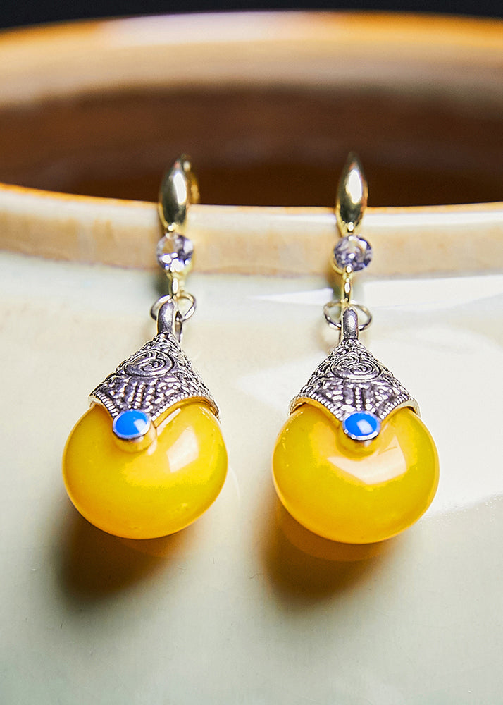 Unique Yellow Beeswax Zircon Drop Earrings - Omychic