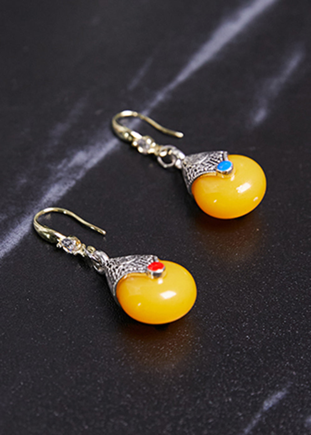 Unique Yellow Beeswax Zircon Drop Earrings