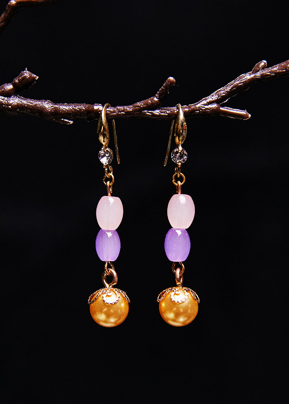 Unique Yellow Pearl Naturally Gem Stone Drop Earrings