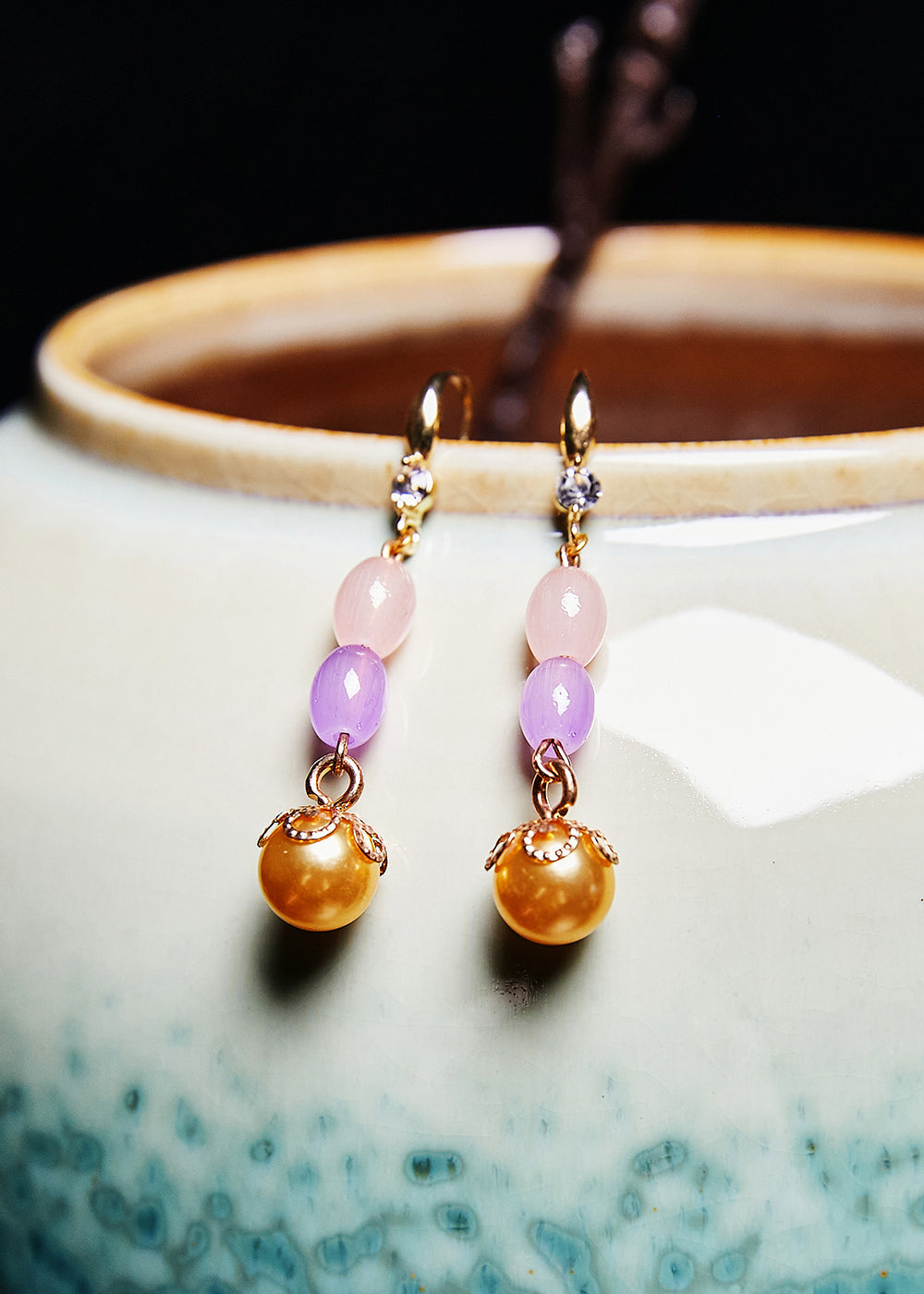 Unique Yellow Pearl Naturally Gem Stone Drop Earrings