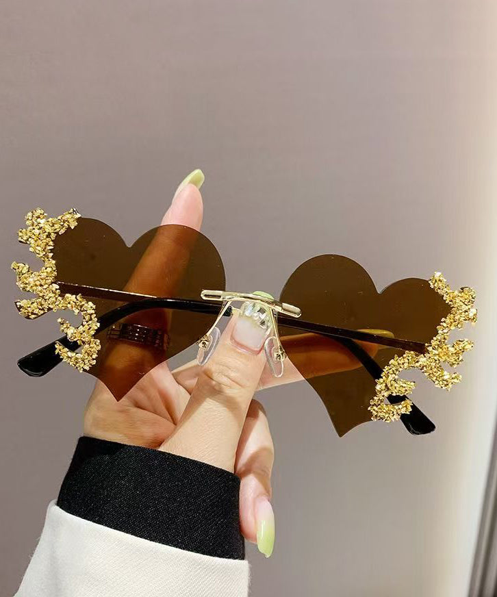 Unique Yellow Resin Zircon Love Tear Sunglasses