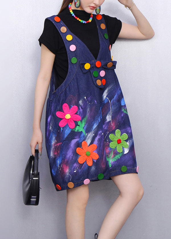 Urban Garden Charm Floral Embroidered Denim Jumpsuits Bold Accents