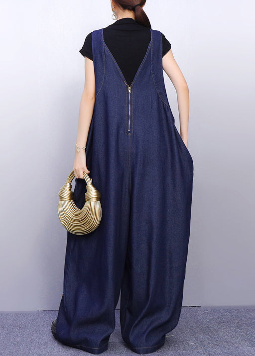 Urban Style Blue Denim Jumpsuit Sparkling Butterfly Patches