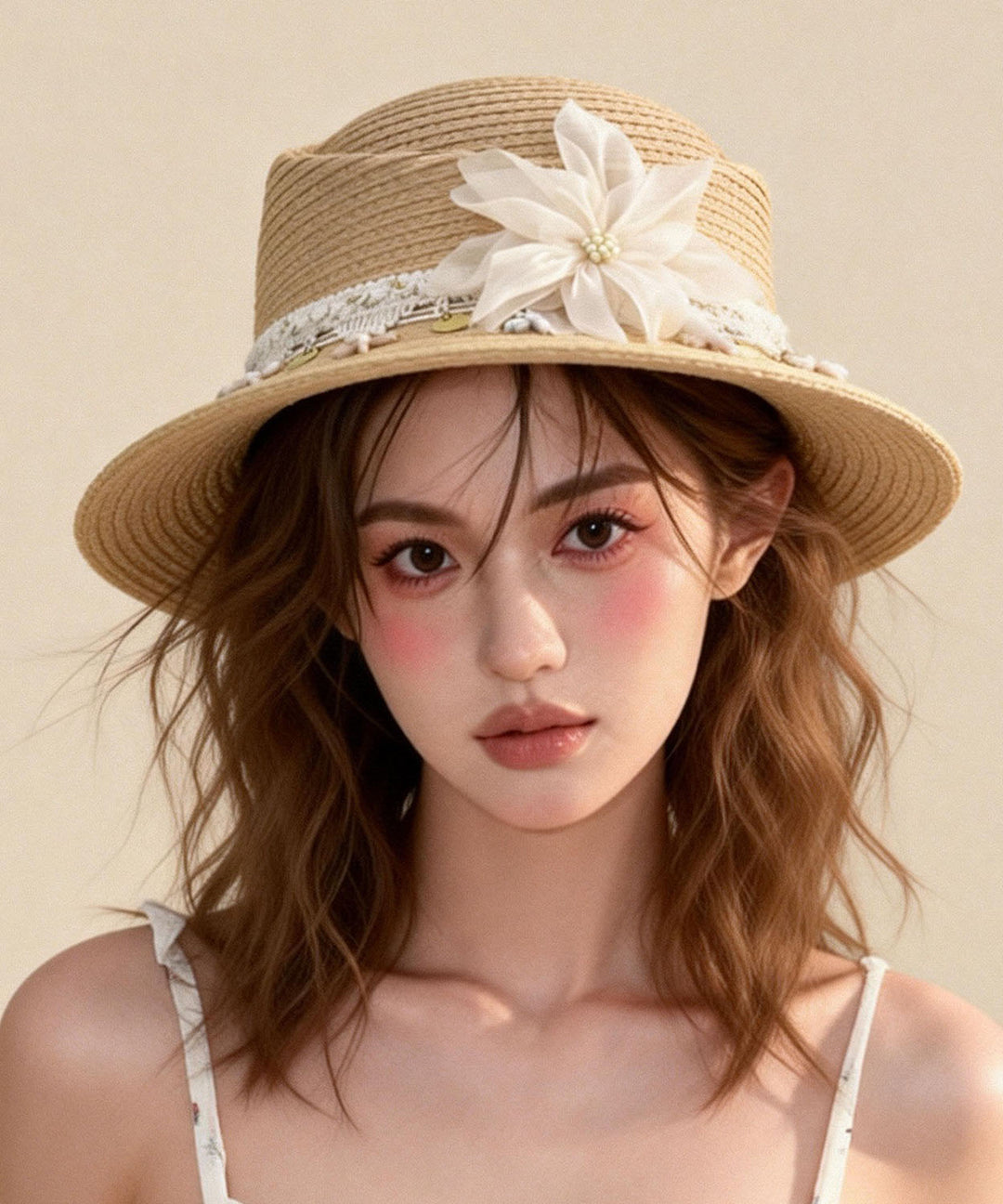 Vacation Style Floral Decoration Lace Edged Hat