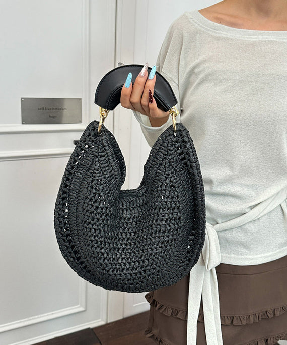 Vacation Style Green Large Capacity Beach Hand Woven Tote Bag