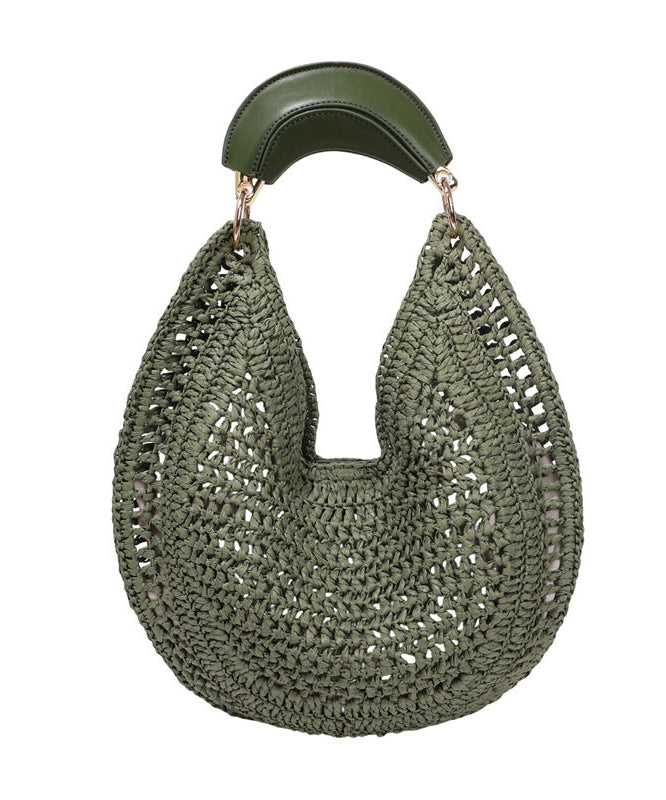 Vacation Style Green Large Capacity Beach Hand Woven Tote Bag