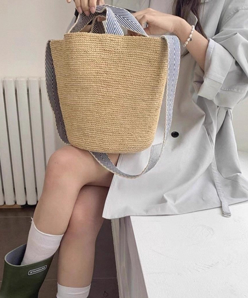 Vacation Style Khaki Large Vapacity Woven Versatile Shoulder Bag