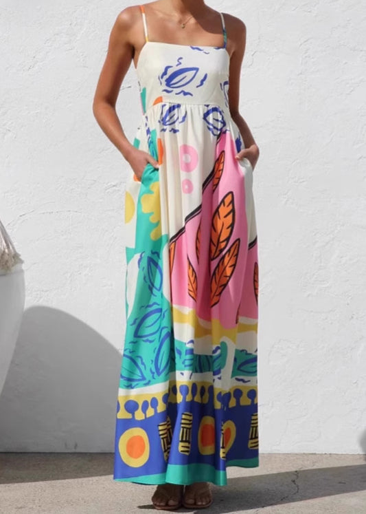 Vacation Style Print Spaghetti Strap Dress Summer