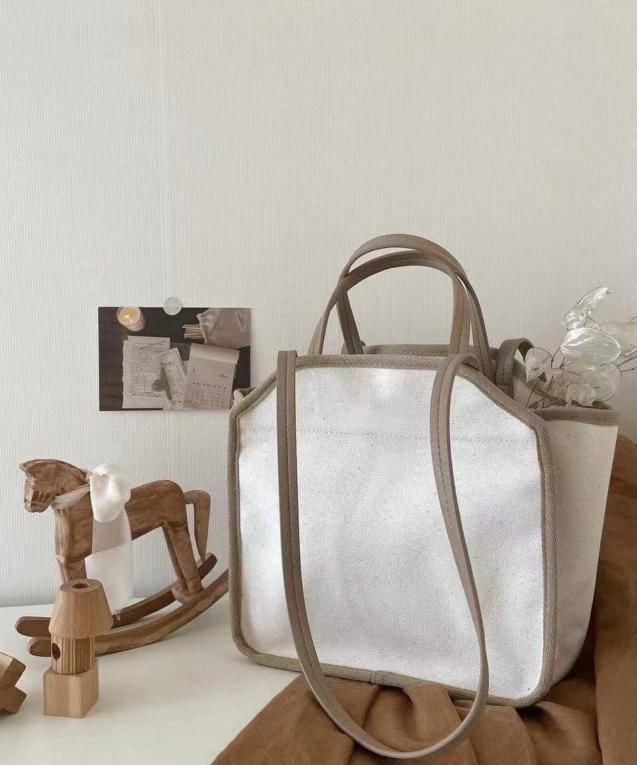 Versatile Beige Large Capacity Canvas Tote Handbag