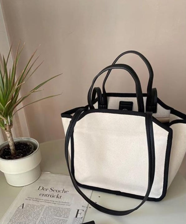 Versatile Beige Large Capacity Canvas Tote Handbag