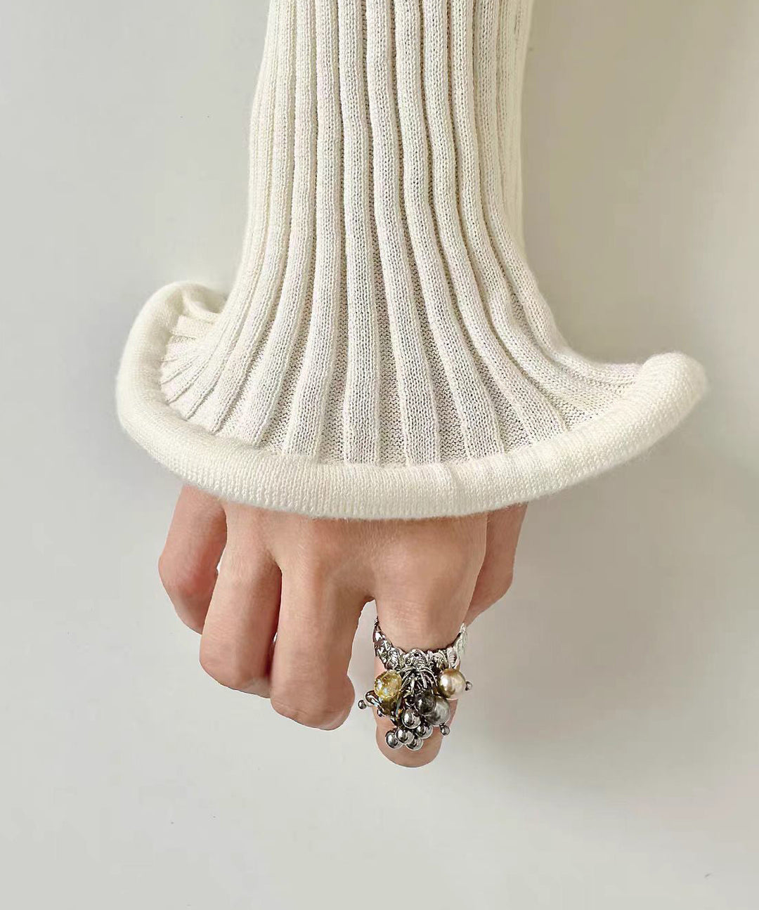 Vintage Alloy Floral Pearl Tassel Open Rings