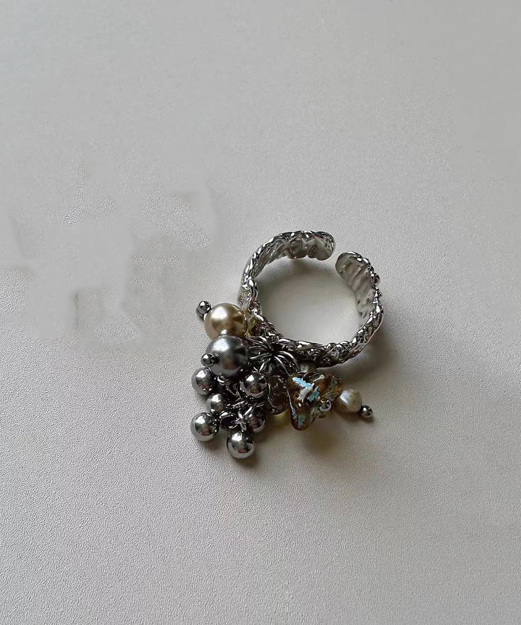 Vintage Alloy Floral Pearl Tassel Open Rings