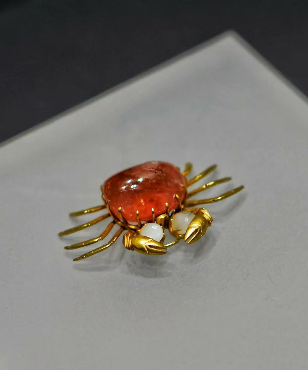 Vintage Alloy Imitation Pearl Simulated Ruby Crab Brooches Pendant Two-Way