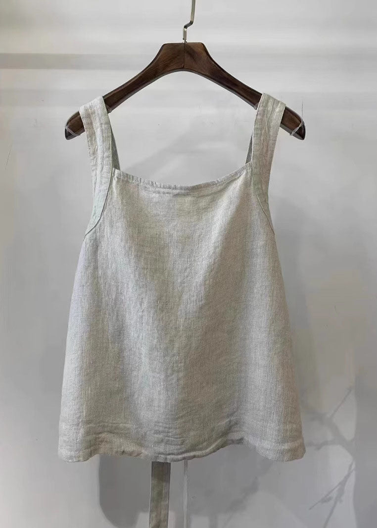 Vintage Back Tie Waist Linen Vest Summer