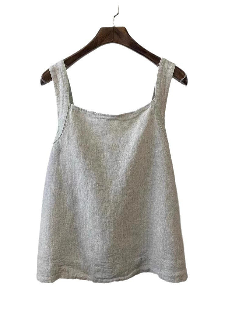 Vintage Back Tie Waist Linen Vest Summer
