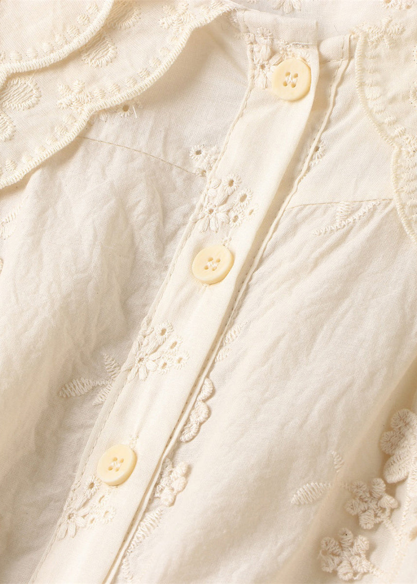 Vintage Beige Double-layer Embroidered Cotton Blouses Spring