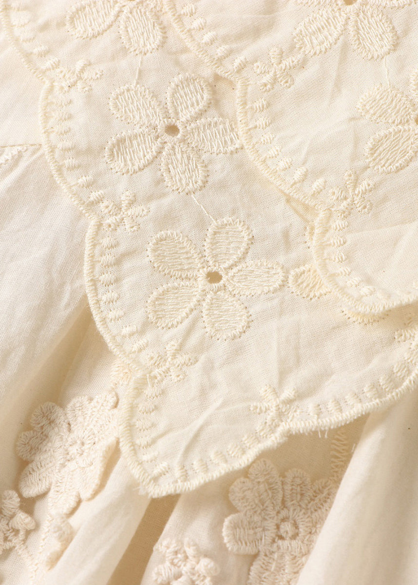 Vintage Beige Double-layer Embroidered Cotton Blouses Spring