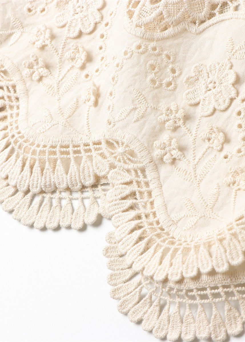 Vintage Beige Double-layer Embroidered Cotton Blouses Spring