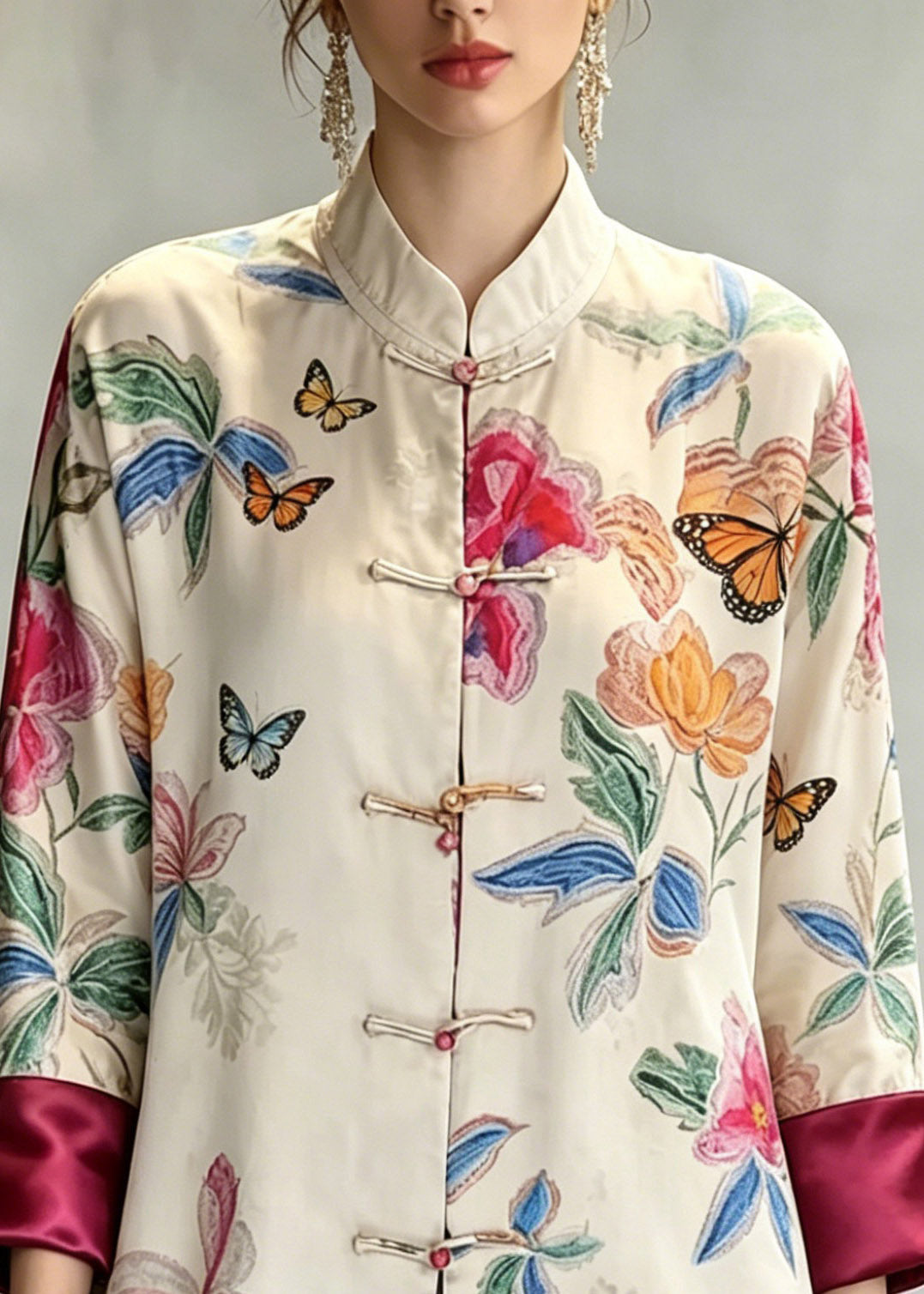 Vintage Beige Stand Collar Button Shirts Fall