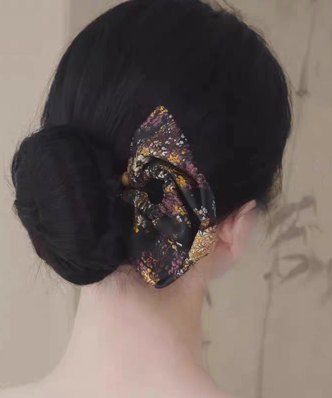 Vintage Black Copper Tiger Eye Stone Embroidery Fan-Shaped Hairpin