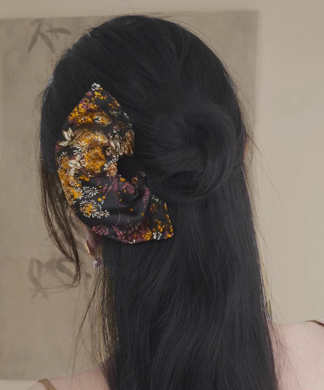 Vintage Black Copper Tiger Eye Stone Embroidery Fan-Shaped Hairpin
