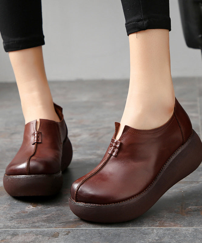 Vintage Black Cowhide Leather Flat Feet Shoes Platform Platform Flat Shoes - Omychic