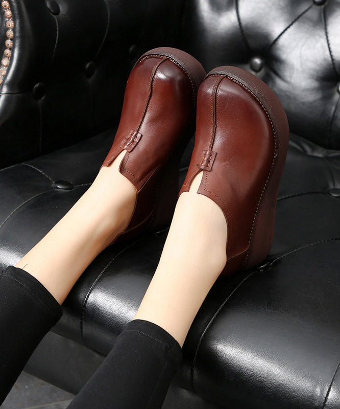 Vintage Black Cowhide Leather Flat Feet Shoes Platform Platform Flat Shoes - Omychic