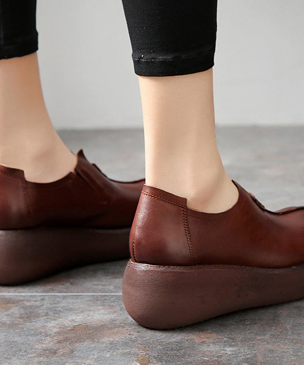 Vintage Black Cowhide Leather Flat Feet Shoes Platform Platform Flat Shoes - Omychic