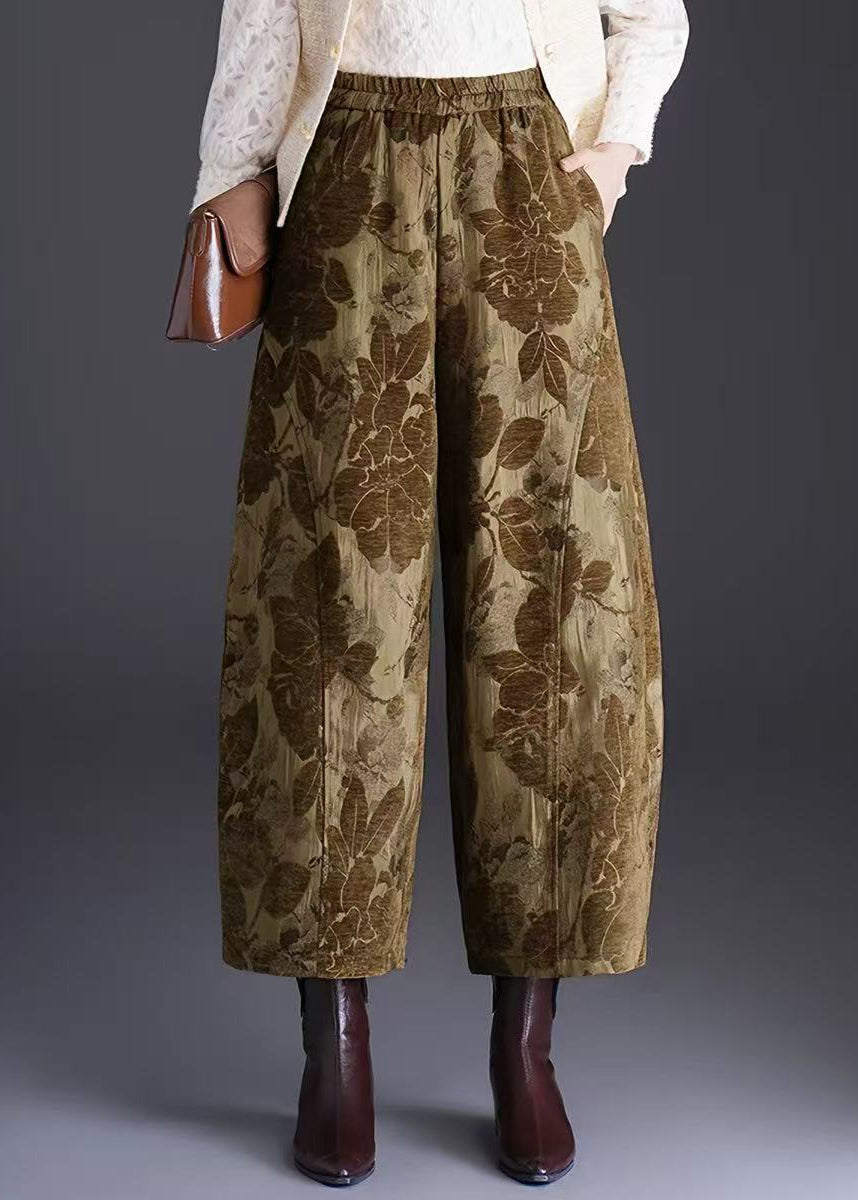 Vintage Black Jacquard Pockets High Waist Wide Leg Crop Pants Fall