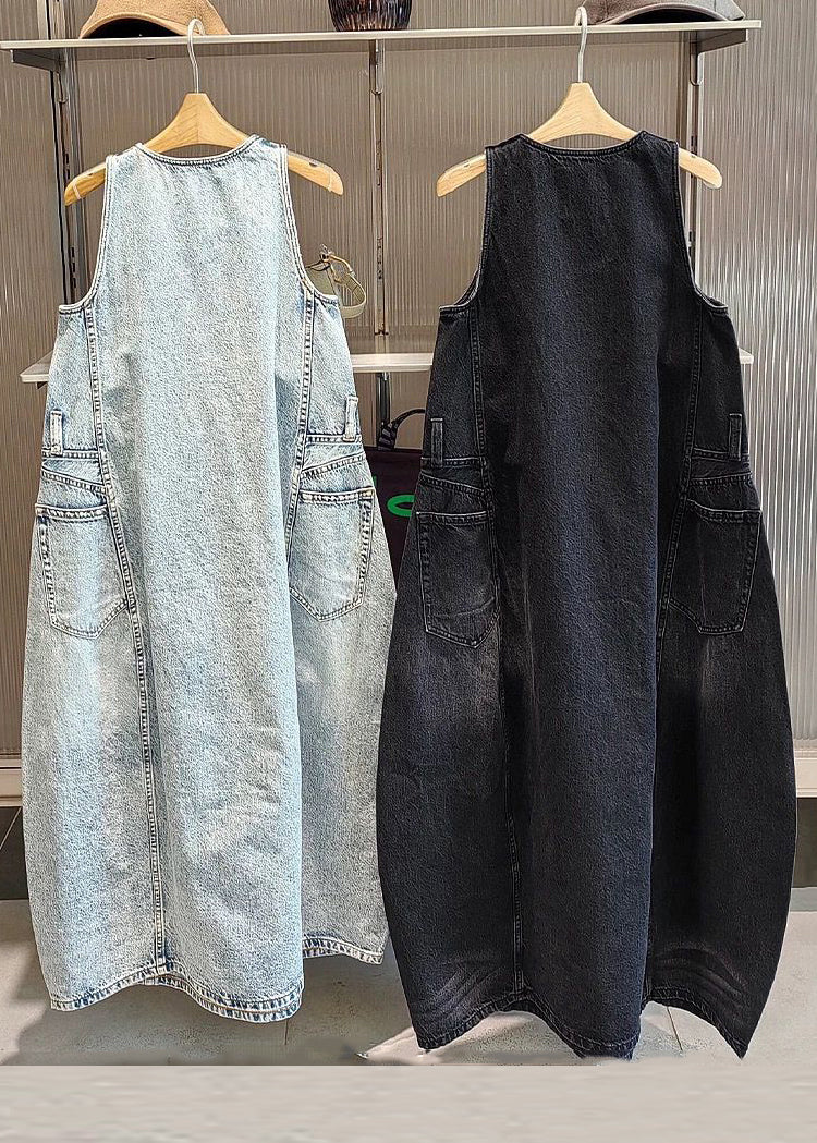 Vintage Black Original Design Pockets Long Dress Sleeveless