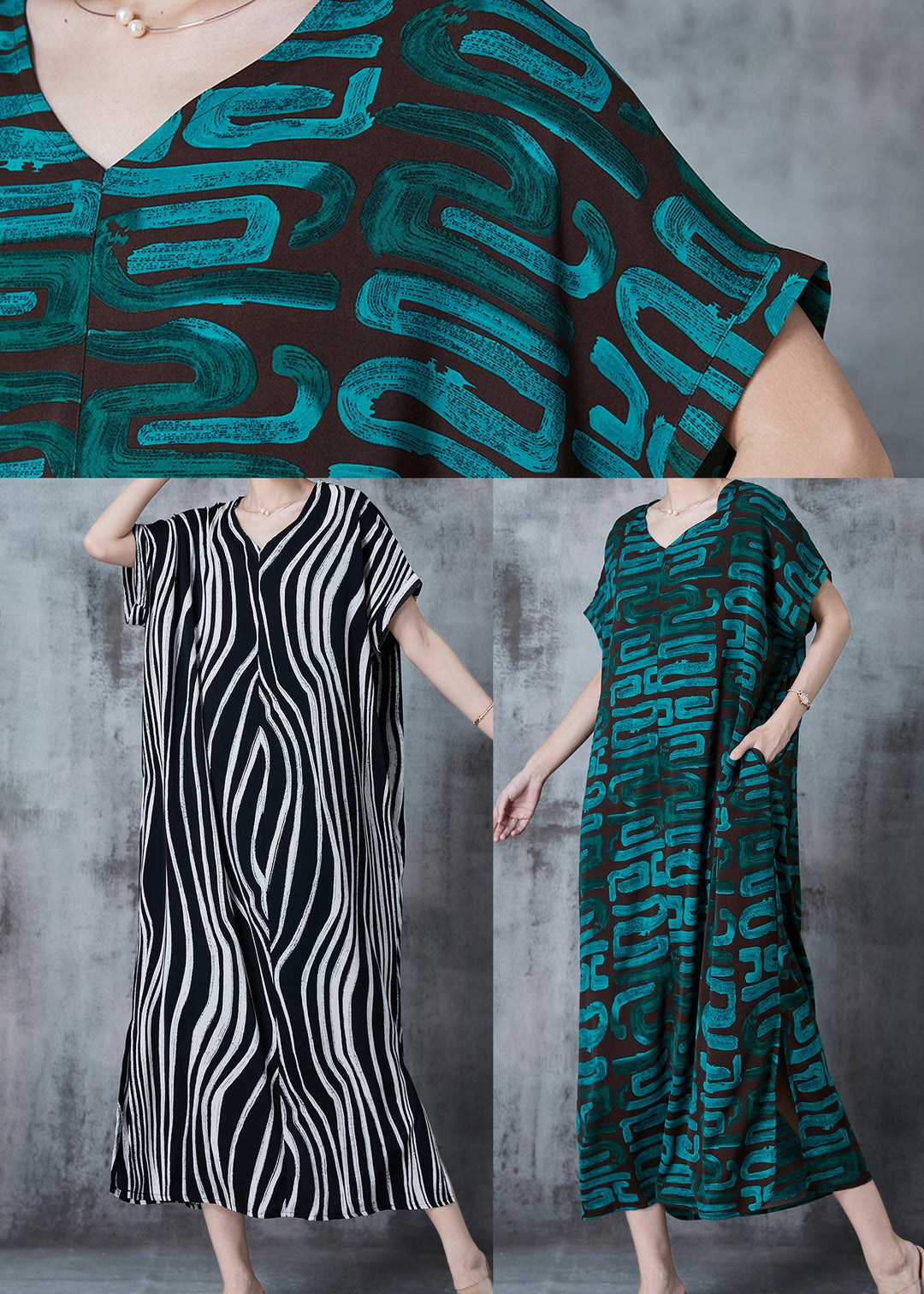 Vintage Black Oversized Striped Chiffon Dress Summer