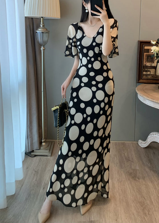 Vintage Black Print Chiffon Vacation Dresses Summer