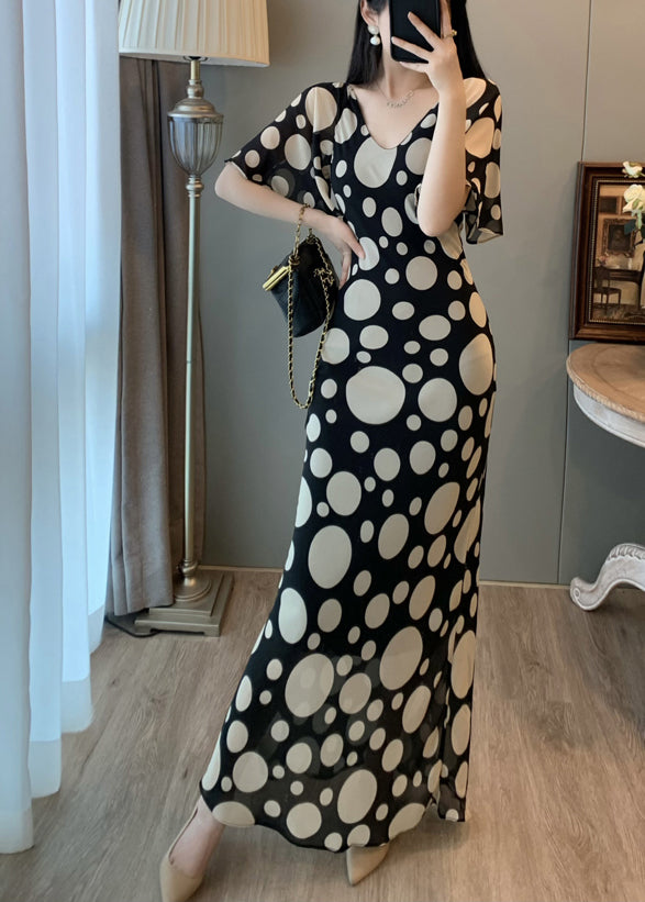 Vintage Black Print Chiffon Vacation Dresses Summer