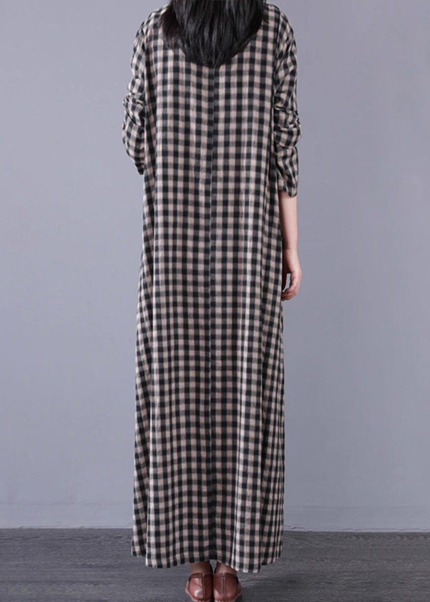 Vintage Black White Plaid A Line Long Dresses Spring