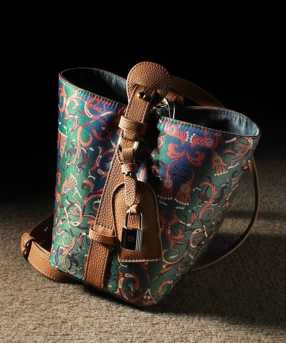 Vintage Blackish Green Jacquard Cotton Bucket Bag